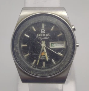 Ricoh Japan Automatic Movement 21 Jewels Day/Date Black Dial Men Wrist Watch - Picture 1 of 16