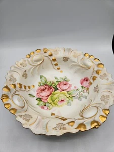 VTG. Porcelain Bowl with Rose Pattern and Gold Trim Germany - Picture 1 of 7