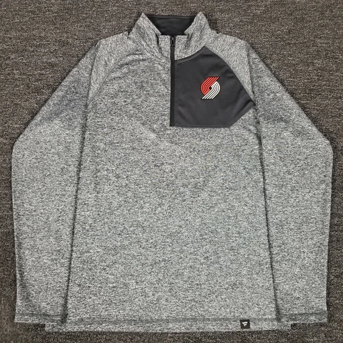 Fanatics Portland Trailblazers Jacket Mens Medium Gray 1/4 Zip Pullover NBA Team Cover