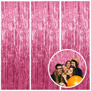 Paquete de 3 cortinas con flecos de papel de oropel decoraciones de fiesta de cumpleaños rosa con telón de fondo B... - Imagen 1 de 7