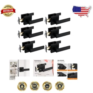 Contemporary Matte Black Solid Door Handle Set - 6 Pieces, Easy Install - Picture 1 of 8