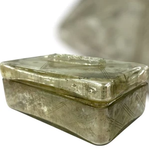 Vintage Etched Glass Trinket Box w/ Lid – Rectangular Clear Glass Storage - Picture 1 of 13
