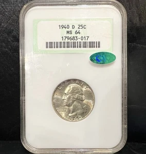 1940-D Washington Quarter NGC MS64 CAC - Picture 1 of 2