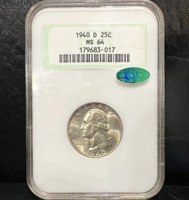 1940-D Washington Quarter NGC MS64 CAC - Image 1 of 2