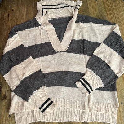 Woman's Stitch Collared Stripe Sweater %100 Viscose Size Large - Image 1 of 4