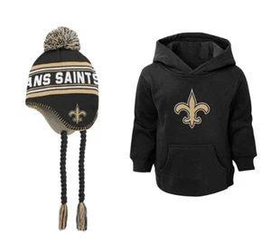 New Orleans Saints Hoodie 2T & Beanie 1 Size Toddler Lot Unisex NFL Black Gold - Picture 1 of 7