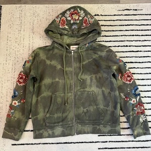 Driftwood Teddy Full Zip Hoodie Women’s Size Large Green Floral Embroidered - Picture 1 of 8