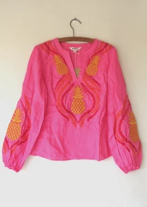 BNWT BODEN Bonnie Embroidered Linen Top Sz 6 Sangria Sunset Pineapple - RRP £135 - Picture 1 of 5
