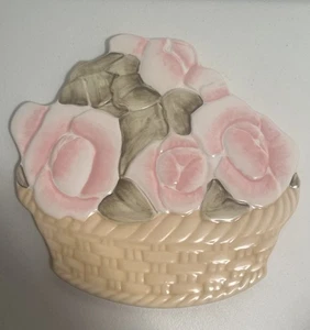 Pfaltzgraff Zartrosa Teerose Blumenkorb Steinzeug Untersetzer Wandrelief USA - Bild 1 von 1