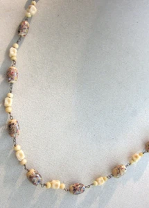 Vintage hellbraun gesprenkelte Kunst Glas Gliederkette Halskette, 20" lang - Bild 1 von 7