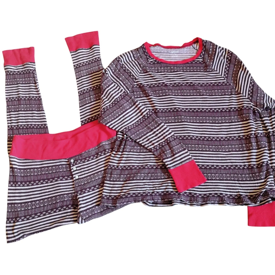 Aerie Thermal Pajama Set Women's Medium Long John's Striped Raglan Jogger... - Image 1 of 3