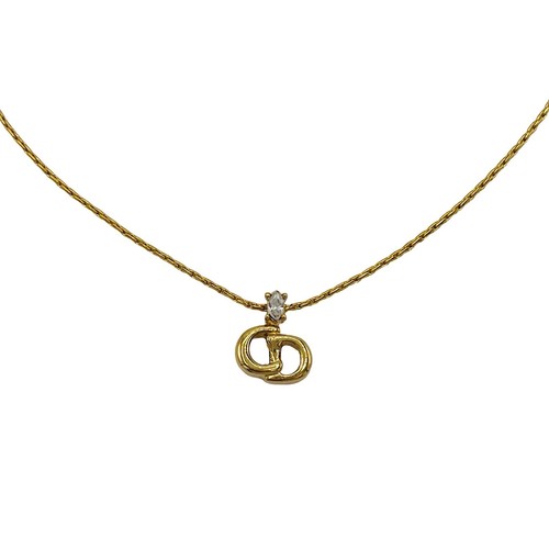 Collana Christian Dior oro CD ciondolo cristallo logo monogramma vintage anni 90 autentica
