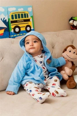 Bata de baño azul 100 % algodón azul felpa oso de béisbol bebé niño 0-9M Foto 1 de 2