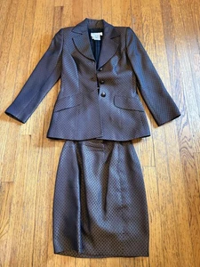 VINTAGE Escada Margaretha Ley Skirt Suit Womens 34 Silk Wool Brown Jacquard 90s - Picture 1 of 10