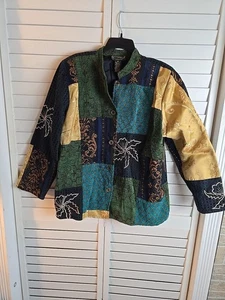 NWT Alex Kim Patchwork Jacket Size 1X Embroidered Mixed Fabric Color Block - Picture 1 of 8