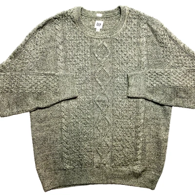 VINTAGE Gap Sweater Heavy Cable Waffle Knit Sweater Mens XL Gray Fisherman  - Image 1 of 4