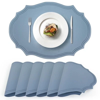 Set of 12 Christmas Oval Vinyl Placemats 17 X 12 Inch Dusty Blue Faux Leather... - Image 1 of 4
