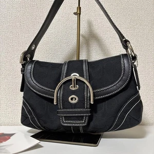 COACH Soho One-Shoulder Bag Flap Signature Brown Canvas Leather 10296 - Picture 1 of 17