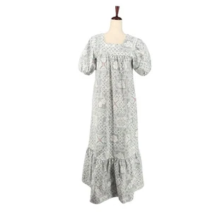 Maxi Vestido Vintage Malia of Honolulu Hawaiano Muumuu XS Gris Hoja Estampado Bloque - Imagen 1 de 18