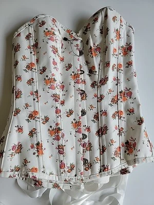 Corset Story Floral Corset White Orange Back Lace Up Front Close Fairy Core UK 8 - Image 1 of 4