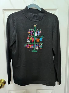 Quacker Factory Christmas Tree Mockneck Tunic Sweater Black Women's Small - Picture 1 of 12
