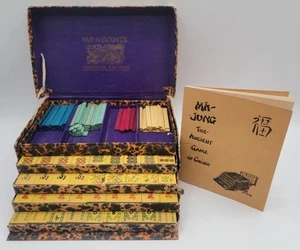 RARE - Antique 1924 Mah Jong Game Set Par-a-Moont's Ma Jung Mahjong Wooden Tiles - Picture 1 of 23