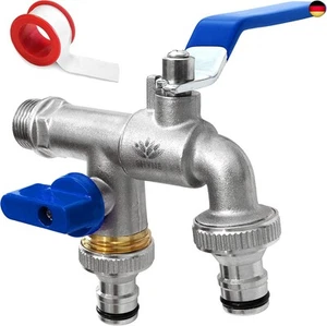 Premium 3/4 Zoll Doppel-Wasserhahn aus Messing rost-, und frostsicher + 2X - Bild 1 von 5
