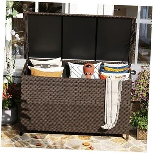 Rattan Deck Box, Wicker Waterproof Outdoor Storage Box, 180 Gallon Brown - Picture 1 of 7