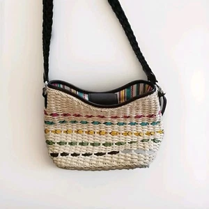 Brighton Straw Woven and Leather Trim Shoulder Handbag Multicolor Leather Strap - Picture 1 of 11