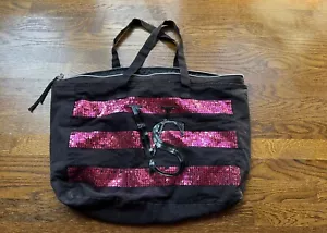 Victoria Secret Pink Black Overnight Sequin 24" Large Travel Gym Tote Bag - Picture 1 of 3