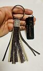 Raviani Brown Lizard Leather Fringe Keychain W/ AB  Crystal Mesh (Made in USA)