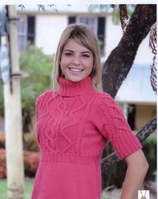 Knitting Pattern copy Ladies Designer roll neck aran cable tunic 32-57"  843J - Image 1 of 4