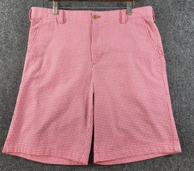 Pantalones Cortos IZOD Golf Performance Para Hombre 34 Rosa/Blanco Cuadros Frente Plano Elastizados T Off Foto 1 de 4