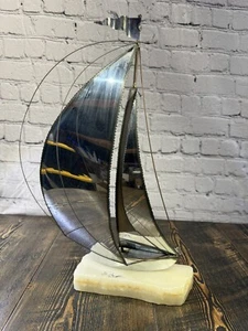 Vintage signiertes John DeMott Kunst Messing Segelboot 17" Onyx Sammlerstück 1975 Boot - Bild 1 von 15