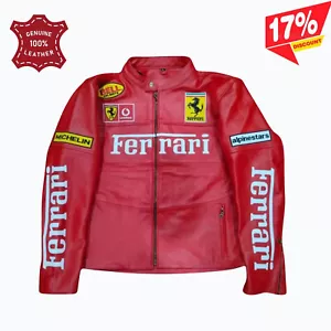 Chaqueta de cuero Ferrari roja de carreras chaqueta de campeón del mundo cuero de vaca suave real - Imagen 1 de 7