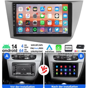 DAB+ Für Seat Leon 2005-2012 4+64G Android14 Apple Carplay Autoradio GPS Navi BT - Bild 1 von 12