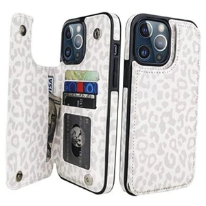 for Wallet Case with Card Holder Cheetah iPhone 13 Pro Max White Leopard - Picture 1 of 7