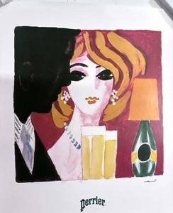 VILLEMOT PERRIER COCKTAIL MONDAIN AUTHENTIC ORIGINAL 1983 POSTER ON LINEN RARE - Picture 1 of 5