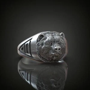 Anillo de plata esterlina, anillo de oso para hombre, anillo oxidado para hombre, anillo de regalo figura de oso - Imagen 1 de 3