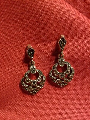 Orecchini pendenti in Argento 925 con marcasite  - Immagine 1 di 4