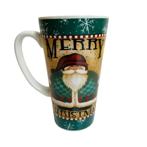 Merry Christmas Santa Mug Tall Tapered Stars Snowflakes Angie Anderson 2000 - Picture 1 of 4