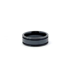 Em Edward Mirell 8mm Titanio Negro Doble Azul Acanalado Anillo de Banda - Imagen 1 de 6
