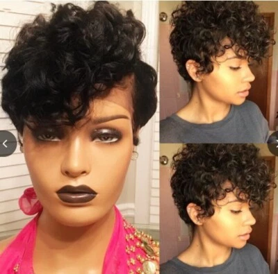 Human Hair Curly Bob Wig Lace Closure Wigs Black  Brazilian Human Hair  - Image 1 of 4