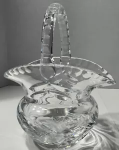 Crystal Cut Glass Basket Etched Floral Design Handle & Edge W/Cut Circle Design - Picture 1 of 9