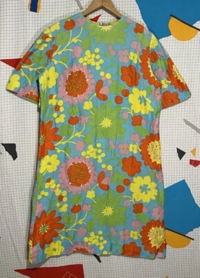 Vestido Vintage Años 60 Floral Mod Hippie Psicodélico Colorido Flor Mini Corto Años 70 Foto 1 de 4