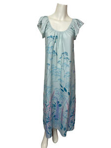 Vintage Saks Fifth Avenue Nightgown Womens S Travel Lite Blue Nylon Floral Gown