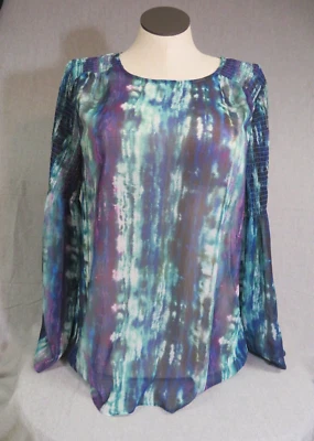 Blusa grande Mossimo para mujer azules y verdes transparente manga larga campana divertida Foto 1 de 4