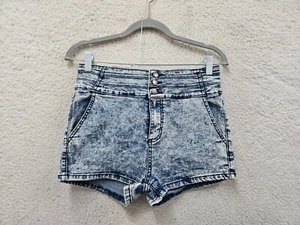 Mind Code Women Short Large Blue Acid Wash Cotton Blend High Rise Slim Fit Denim - Picture 1 of 19