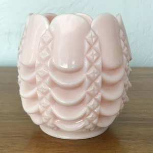 Fostoria Pink Milk Glass Vase Swag Drape Diamond Design Vintage Heavy FLAW - Picture 1 of 10