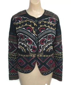 Johnny Was Womens Size Small Embroidered Cardigan Jacket Long Sleeve Black - Picture 1 of 12